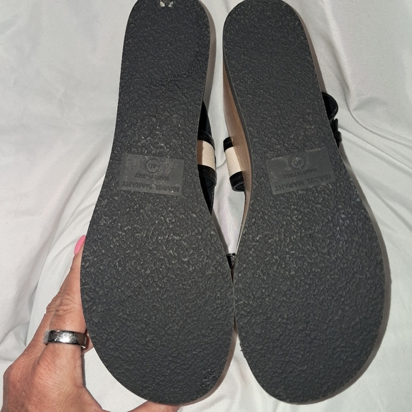 Isabel Marant "Zlova" Wedge EU 40 (9/9.5 US) Black Leather White Cotton Buckles - Picture 5 of 13